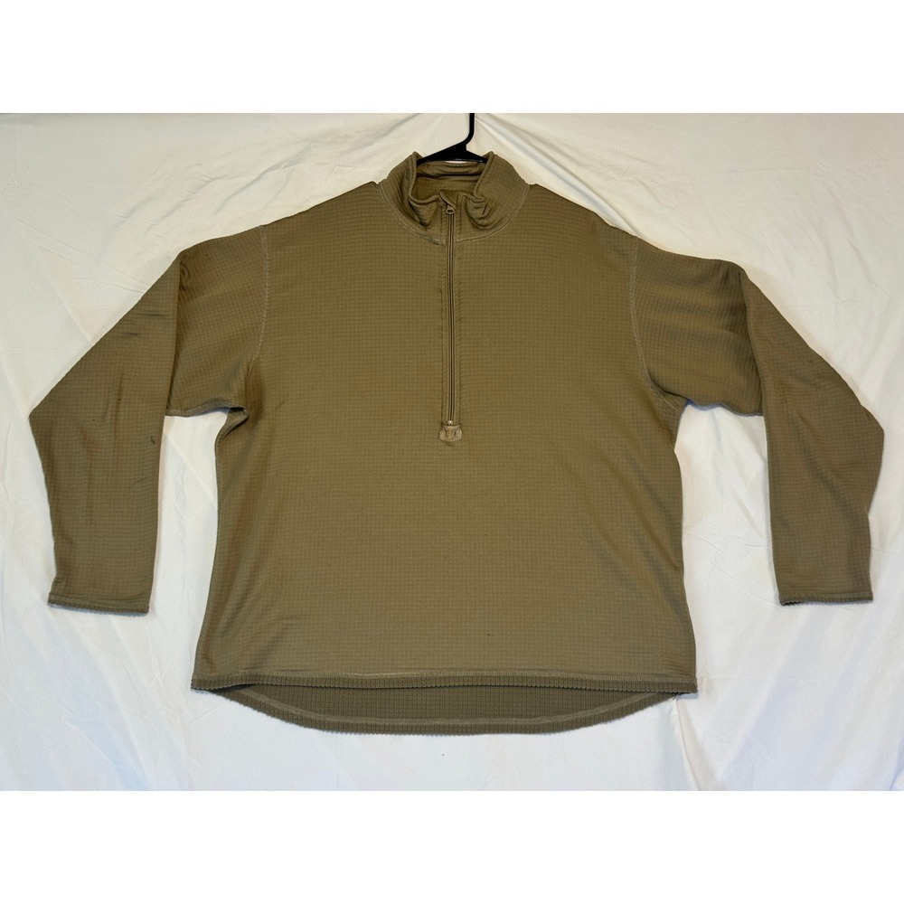 Polartec Coyote Brown Grid Fleece Quarter Zip Tactical Pullover Mens XL Made USA